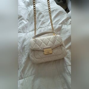 Kate Spade Carey Medium Flap Quilted Leather Purse Cream Color w/ Gold Chain